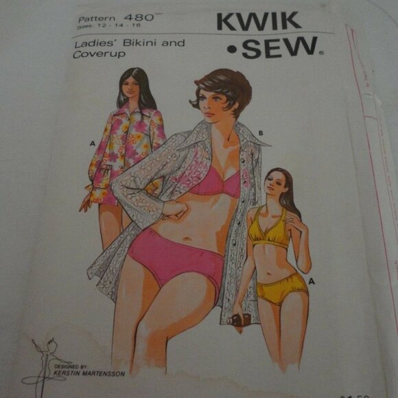 Vintage Kwik Sew 480 Bikini Cover up Pattern uncut - Picture 1 of 2